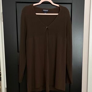 Lands' End Chocolate Brown 100% Wool One Button Open Cardigan.Size 14-16. Large
